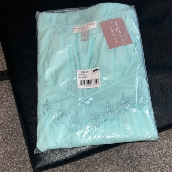 NWT Miss Elaine Aqua Nightgown with Floral Embroidery & Silky Size XL - Picture 2 of 3